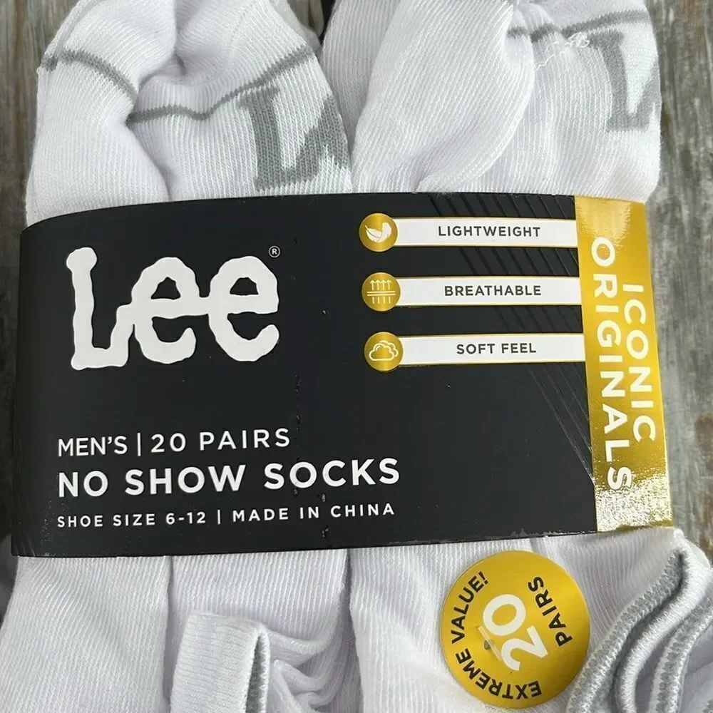 Men’s Lee Originals No Show Socks, Breathable Heel Socks 2, 20-Packs Size 6-12